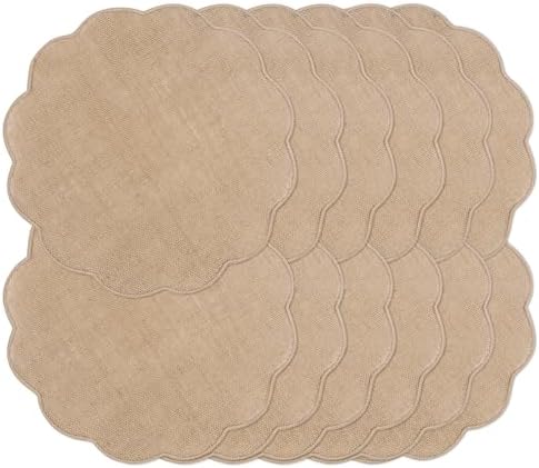Noctiflorous Round Burlap Placemats Set of 12 Jute Rustic Place Mats for Dining Table Heat Resistant Natural Farmhouse Table Mats Decor (Wave Rim) by Noctiflorous