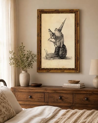 Gold Framed Frog Snail Musician Wall Art, Line Art Canvas Print, 24x16 - Image 4