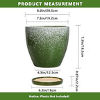 Ceramic Pots for Plants - 8 Inch Planter for Indoor Outdoor Plants, Round Planter, Large Flower Pot with Drainage and Saucer, Home Room Garden Office Decor, Birthday Gifts, Green - Image 3