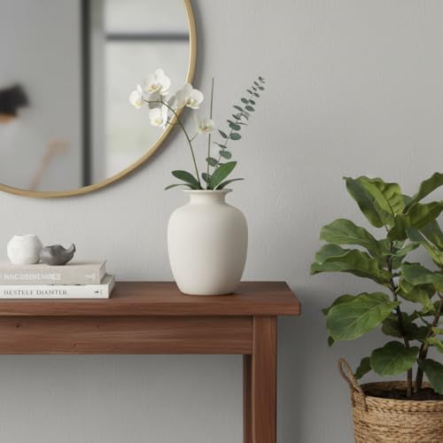 Rustic Farmhouse Vase for Pampas Grass, Beige Ceramic Vase for Flowers, 7 Inch Boho Vases for Home Decor, Aesthetic Desk, Night Stand, Book Shelf Decor - Image 4