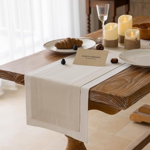 Keketoarrange Two Tone Linen Table Runner 72 Inch by KEKETOARRANGE