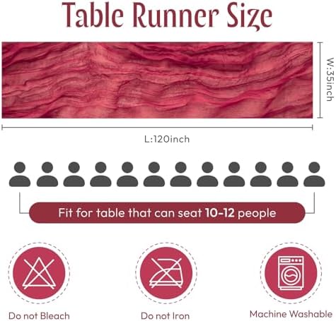 Sioloc Burgundy Red Cheesecloth Table Runner Fall Autumn Decor for Home 10ft Table Cloth for Wedding Birthday Party Bridal Shower Christmas Halloween Thanksgiving - Image 3