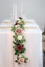 PONATIA 5FT Burgundy Artificial Flowers Garland - Image 5