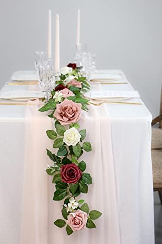 PONATIA 5FT Burgundy Artificial Flowers Garland - Image 5