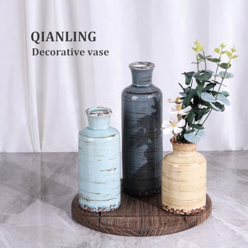 Ceramic Vase Set - 3 Small Flower Vases Home Decor, Modern Rustic Farmhouse Pottery Vases for Centerpieces, Living Room, Kitchen, Shelf, Bedroom, Bathroom, Fireplace, Table Shelf and Entryway Decor - Image 3