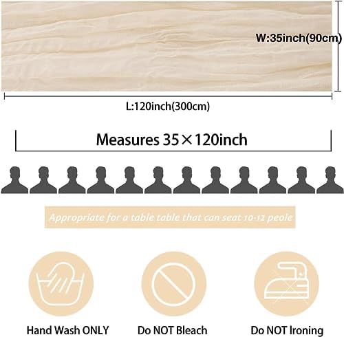 12 Pack Beige Cheesecloth Table Runner, 35x120 Inch Summer Gauze Cheese Cloth Table Runners 10 FT Beige Table Runner for Wedding Baby Shower Birthday Party Table Decors - Image 2