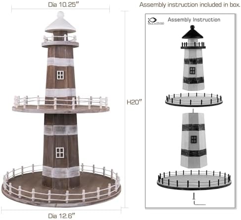 SAILINGSTORY Lighthouse Tiered Tray Stand Coastal Beach Decor Beige - Image 2