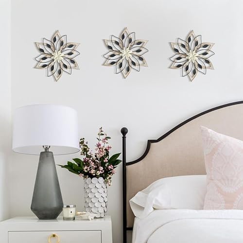 Remenna Whitewash Flowers Wood Wall Decor, Metal Rustic Wall Art Farmhouse Wall Decorations Multiple Floral Hanging Decor for Bathroom Living Room Home Office Garden Kitchen - Image 5