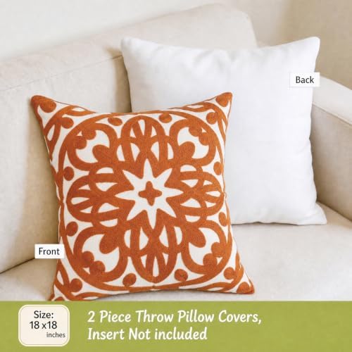 Alysheer Boho Embroidered Throw Pillow Cover 18"x18" Set of 2, Burnt Orange - Image 5