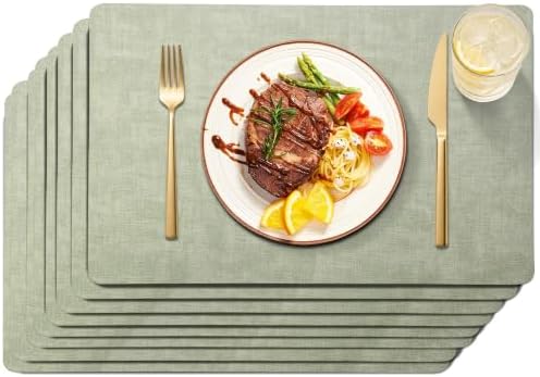 Maxpearl Faux Leather Placemats Set of 8, Easy to Clean, Light Green by Maxpearl