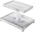 Yalikop Farmhouse 2 Tiered Tray Stand, Rustic Wooden, White by Yalikop