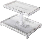 Yalikop Farmhouse 2 Tiered Tray Stand, Rustic Wooden, White by Yalikop