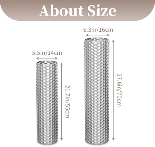 Sziqiqi Silver Tall Floor Vase, Metal Cylinder Vases for Home Decor, 2Pcs - Image 4