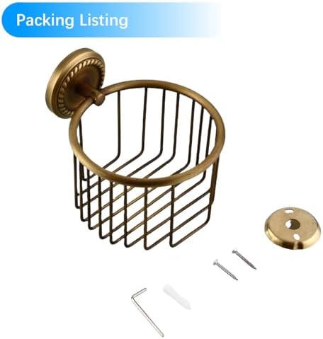 Vintage Toilet Paper Holder Wall Mounted Bathroom Roll Tissue Wire Basket, Antique Brass - Image 7