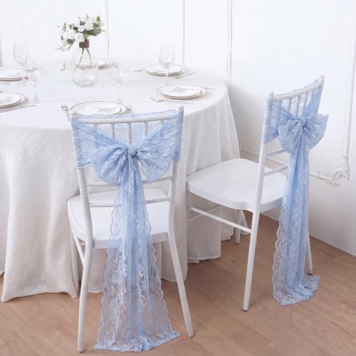 Remagr 6 Pcs Dusty Blue Lace Table Runners 30" x 120" Floral Wedding Decor - Image 5