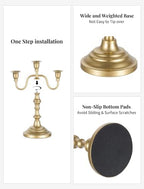 NUPTIO Candelabra Gold Candle Holders: Brass Candlestick Holder 3 Arm - Image 3