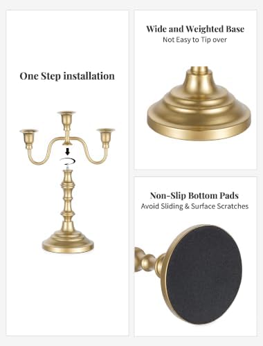 NUPTIO Candelabra Gold Candle Holders: Brass Candlestick Holder 3 Arm - Image 3