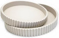 Modern Table Round Decorative Trays 2pcs Home Decor - Circle Coffee Table Centerpiece Set 12"/10" - Wooden Warm Grey Ottoman Tray with Fluted Edge by Unknown