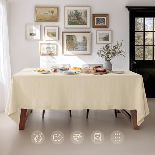 Linen World Linen Tablecloth - 100% French Linen Table Cloth 90" x 90" Inch,Washable Square Tablecloth for Dining,Outdoor,Weddings and Restaurants,Decorative Thanksgiving Christmas,Sand Beige - Image 4