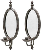 SOFFEE DESIGN 2PCS Antique Metal Candle Sconces Candlestick Holder Wall Mounted Distressed with Oval Faded-Looking Mirror by SOFFEEDESIGN