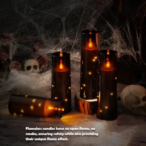 Sasigeiaa Flameless Candles with Embedded Star String - Battery Operated LED Candles, with Remote,12 Black Flickering Candles for Christmas, Weddings, Home Decor & Party,(D 2.3"×H 5" 6" 7") - Image 4