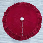 Velvet Christmas Tree Skirt, 60 Inches Red Ruffled Velvet Christmas Tree Skirt,Rustic Vintage Xmas Tree Skirt for Party Decorations - Image 2