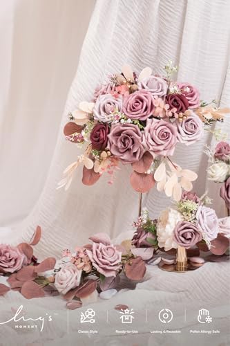 Ling's moment Artificial Pink Wedding Flowers Combo, Dusty Rose, Grand - Image 2