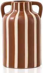 Ceramic Flower Vase with Handles, Modern Brown Striped Decorative Vase for Home Decor, 9.1" Art Floral Tall Flower Vases for Living Room & Kitchen, Mantel & Bookshelf, Centerpieces, Entryway - Image 7