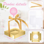 Gerrii 100 Pcs Clear Plastic Individual Cupcake Boxes 3.5" Single Cupcake Containers Transparent Ornament Gift Box with Inserts and Ribbon for Wedding Baby Shower Party Favor(Gold) - Image 2