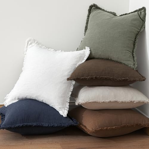 MIULEE Linen Fringe Decorative Fall Pillow Covers Chocolate Brown 18x18 - Image 6