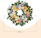 Spring Wreaths for Front Door,Summer Wreath with Rose and Dahlia Flowers,24 Inch Floral Door Wreath for All Seasons Outside Outdoor Indoor Wall Wedding Holiday Home Farmhouse Decor - Image 3