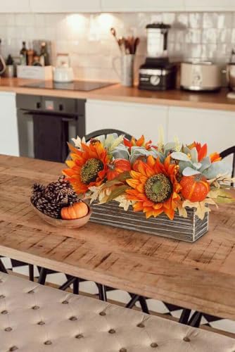 DILATATA Fall Decor Autumn Harvest Floral Centerpiece with Artificial Sunflowers Lambs Ear Gourd and Berries Arrangement for Thanksgiving Party Mantel Fall Decor - Image 6