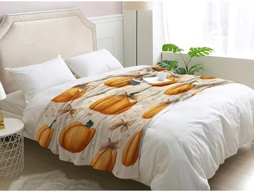 Pumpkin Blanket, Autumn Harvest Fleece Throw Blanket Twin Size for Couch Bed Sofa, Fall Seasonal Blankets and Throws, Decor & Gifts, Super Soft Plush Flannel Blanket, 60x80 - Image 3