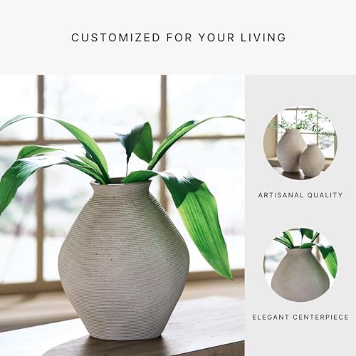 Signature Design by Ashley 12-Inch Ribbed Resin Decorative Vase, Tan Finish - Image 5