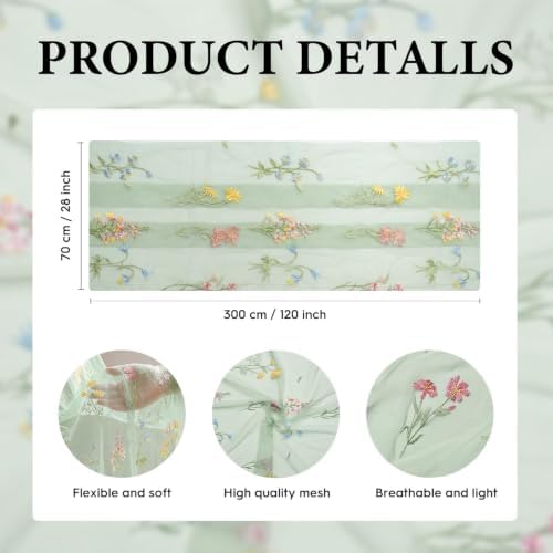 Artoid Mode 6PC Wildflower Floral Sage Green Gauze Embroidery Table Runner 120 Inch 10FT, Tulle Seasonal Spring Kitchen Dining Table Decor for Home Party - Image 6