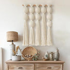 Jakalin Macrame Wall Hanging Boho Tassel White Fiber Wall Art 19.6"x15.7" - Image 2