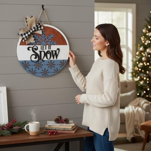 Wood front door sign Wood sign Home decor Welcome sign Sign for front door House warming gift Wedding gift (Let it Snow 1.0-DS084(NC) S002, 18" Width) - Image 3