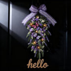 Jusdreen 23.6" LED Teardrop Wreath, Faux Lavender & Butterflies, Farmhouse - Image 4