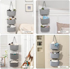 ICERZCZ Hanging Baskets for Organizing, Over the Door Decorative Storage Organizer, Nursery Decor Organization, 3-Tier Wall Basket for Entryway Playroom Bathroom Closet, Light Gray - Image 4