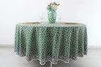 Ridhi Hand Block Print Round Tablecloth Basil Green 110 Inch 100% Cotton - Image 2