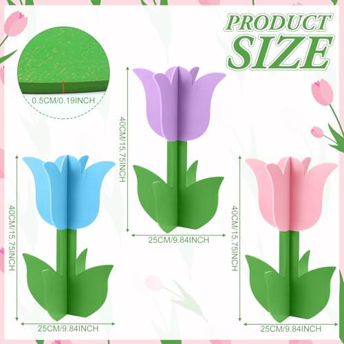 3 Pcs Spring Outdoor Tulip Decorations 3D Large Wooden Tulip Yard Signs Rustic Flower Porch Decorations for Home Spring Party Porch Yard Garden Front Door, 15.75 Inch - Image 3