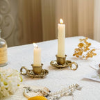 NIKKY HOME Vintage Gold Taper Candle Holders Set of 2, Handle & Drip Tray - Image 2