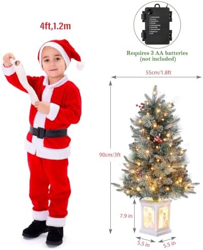 GAOMON 3ft Prelit Snow Flocked Christmas Tree with White Snowman Box Base - Image 5