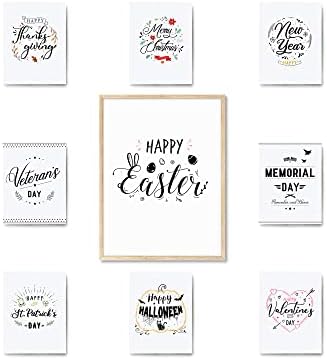 Haus and Hues Set of 9 Framed Interchangeable Holiday Decor, Seasonal Decor, Spring Wall Decor, Holiday Wall Decor, Interchangeable Home Sign, Easter House Decor, Easter Wall Art (Framed Beige, 12x16) by HausandHuesArtPrints