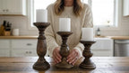 Candle Pillar Holder, Candle Holder Set of 3 Fall Wooden Candle Holder, Farmhouse Set for Table Centerpiece Home Decor-10,8,6 Inch - Image 6