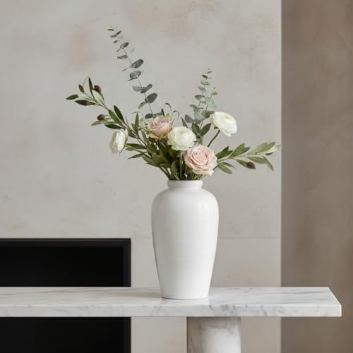 White Ceramic Vase for Centerpiece - 11 Inch Large Modern Boho Vase for Pampas Grass, Minimalist Decorative Flower Vases for Home Decor, Kitchen, Entryway, Mantel, Wedding Decor - Image 3