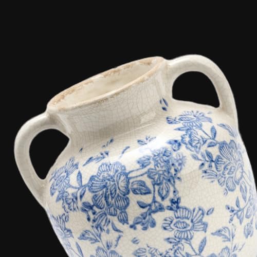 Ceramic Vase with Handles, Vintage Utensil Holder, Flower Decorative Vase Chinoiserie Decor Rustic Farmhouse Retro Floral Vases for Table Bookshelf Mantel Kitchen Living Room Office - 6.7” Blue 018 - Image 5
