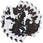 Cowhide Printed Placemats 12x18 Inch, Brown Black White Aztec Style Kitchen Dining Rustic Non-Slip Heat Resistant Table Runner 6 Pieces by AuiMzoo