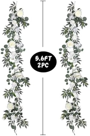 DearHouse 2Pcs Artificial Peony Flower Garland and - Silk Peony Garland with Flowers and Eucalyptus for Wedding Party Table Decoration,6ft/Strand (White) - Image 6