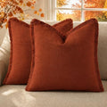 decorUhome Linen Fringe Rust Throw Pillow Covers 26x26 Set of 2 by decorUhome